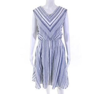 Roller Rabbit Picnic Emane Dress Size Large Blue White Stripe Nautical